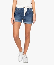 GEMO Short en jean pour femme avec revers cousus Gris