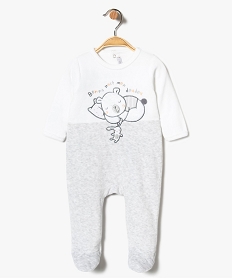 GEMO Pyjama bébé en velours bicolore et motif ourson brodé Blanc