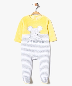 GEMO Pyjama bébé en velours haut de corps uni et bas rayé Multicolore