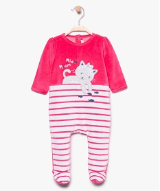 GEMO Pyjama bébé fille en velours fermeture dos façon marinière Rose