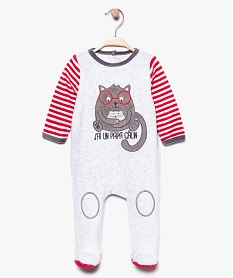 GEMO Pyjama bébé en velours avec motif chat et manches rayées Gris