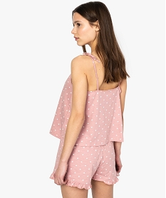 pyjashort femme en coton bio a volants et pois rose pyjamas ensembles vestes8760901_3