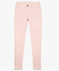 GEMO Pantalon fille en coton bio surteint coupe slim bas frangé Rose