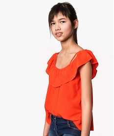 GEMO Blouse fille à bretelles col bardot et volant Rouge