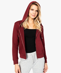 GEMO Sweat zippé à capuche pour femme non molletonné Rouge