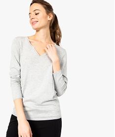 GEMO Pull femme fin à col fantaisie Gris