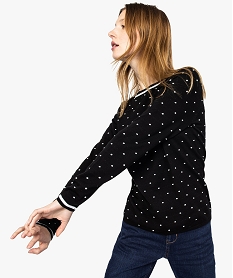 GEMO Pull femme à motifs pois et noeud fantaisie dans le dos Noir