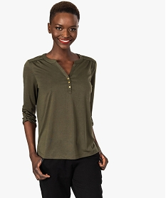 tee-shirt fluide pour femme avec manches longues retroussables vert t-shirts manches longues8900401_1