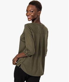 tee-shirt fluide pour femme avec manches longues retroussables vert t-shirts manches longues8900401_3
