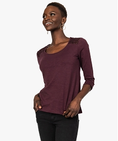 tee-shirt femme a manches 34 et haut en dentelle violet t-shirts manches longues8901101_1