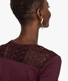 tee-shirt femme a manches 34 et haut en dentelle violet t-shirts manches longues8901101_2