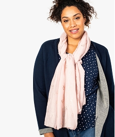 GEMO Foulard oversize en voile fin à motifs oiseaux brillants Rose