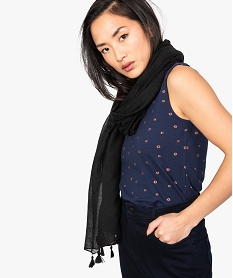 GEMO Foulard femme oversize en voile texturé uni et petits pompons Noir