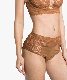 GEMO Culotte femme taille haute en dentelle et microfibre Orange