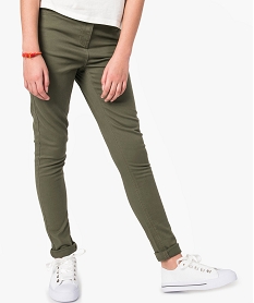 GEMO Pantalon fille coupe slim taille haute en toile unie Vert