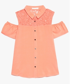 GEMO Chemise fille à manches courtes avec épaules dénudées Orange