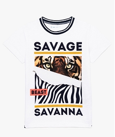 tee-shirt garcon avec motif tigre devant et col en bord-cote blanc tee-shirts9007401_1