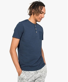 GEMO Tee-shirt homme en coton piqué avec poche poitrine Bleu