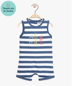 GEMO Combishort bébé garçon rayé avec motifs surfs Bleu