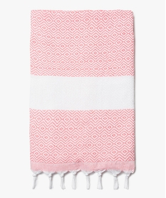 GEMO Drap de plage en coton tissé à motifs géométriques et pompons Rose