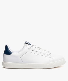 GEMO Baskets homme dessus cuir uni contrefort contrastant blanc chine