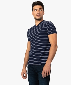 GEMO Tee-shirt homme rayé à manches courtes et col V Imprimé