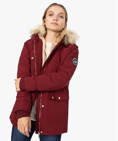 GEMO Manteau femme avec doublure chaude et capuche à bordure amovible Rouge