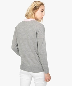 pull femme a fentes laterales et col v gris9246501_3