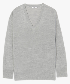 pull femme a fentes laterales et col v gris9246501_4