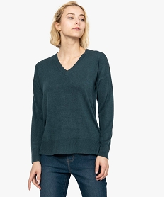 pull femme a fentes laterales et col v vert9246601_1