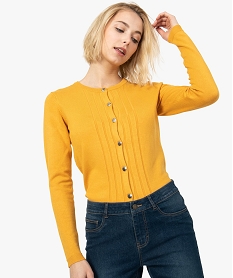 GEMO Gilet femme à col rond avec boutons métalliques Jaune