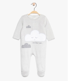 GEMO Pyjama bébé en velours motifs nuages et broderie Gris