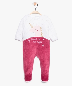 GEMO Pyjama bébé fille en velours avec motif licorne Rose