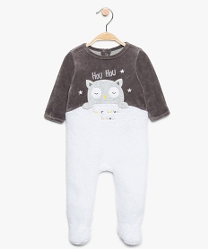 GEMO Pyjama bébé en velours et maille peluche motif hibou Gris