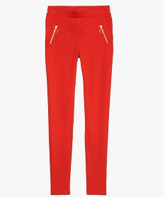 pantalon fille souple a taille elastique et poches zippees rouge9384101_1