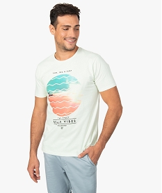 GEMO Tee-shirt homme à manches courtes avec motif coucher de soleil Vert