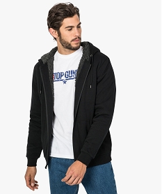 GEMO Sweat homme zippé à capuche avec doublure sherpa Noir