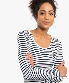 tee-shirt femme raye a manches longues contenant du coton bio imprime t-shirts manches longuesA016601_2