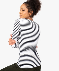 tee-shirt femme raye a manches longues contenant du coton bio imprime t-shirts manches longuesA016601_3