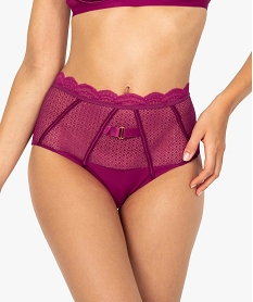 GEMO Culotte femme taille haute en dentelle et microfibre Rose