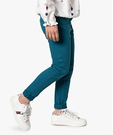 pantalon fille coupe slim coloris uni a taille reglable bleu pantalonsA115401_1