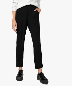 pantalon femme en toile avec bande satinee sur les cotes noir pantalonsA150401_1