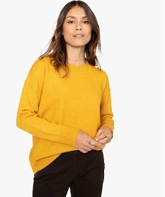 GEMO Pull femme chiné avec fentes latérales pressionnées Jaune