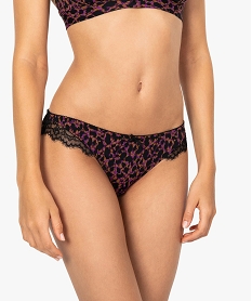 GEMO Culotte femme imprimé animal dentelle et microfibre Imprimé