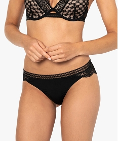 GEMO Culotte femme en microfibre et dentelle Noir