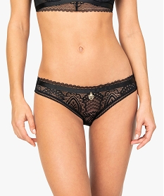 GEMO Culotte femme en dentelle avec bijou sur lavant Noir