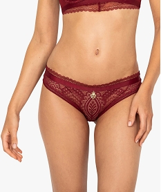 GEMO Culotte femme en dentelle avec bijou sur lavant Rouge