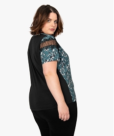 tee-shirt femme bi-matiiere avec motifs fleuris sur lavant et dentelle imprime tee shirts tops et debardeursA214901_3