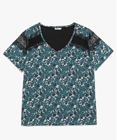 tee-shirt femme bi-matiiere avec motifs fleuris sur lavant et dentelle imprime tee shirts tops et debardeursA214901_4