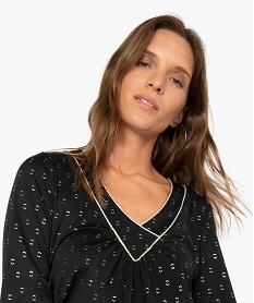tee-shirt femme avec motifs pailletes et col v fantaisie noir t-shirts manches longuesA218001_2
